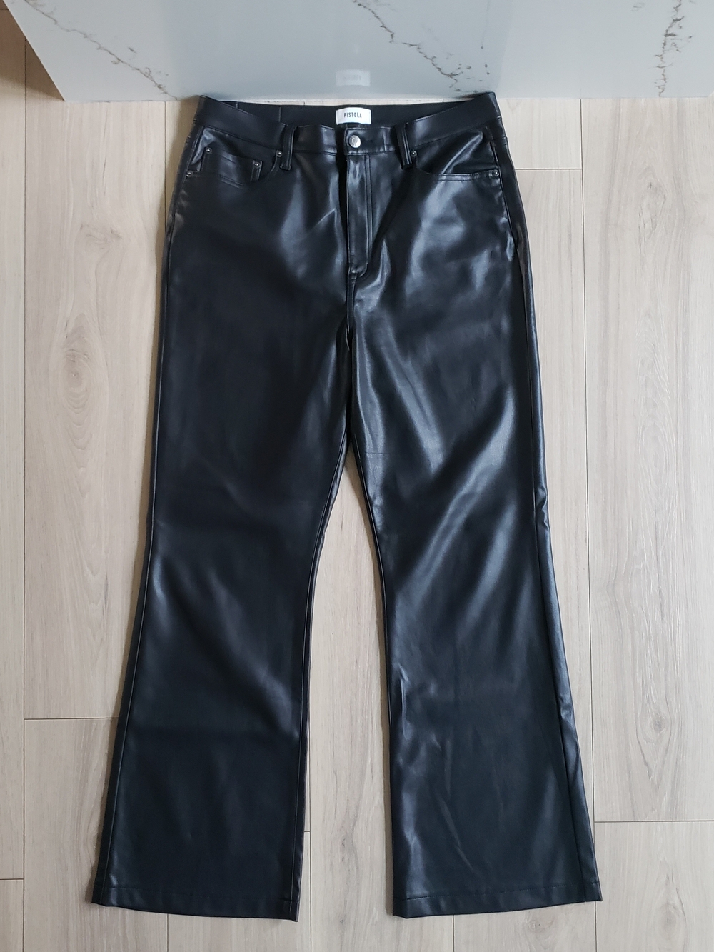 Faux Leather Flare Pants - Black